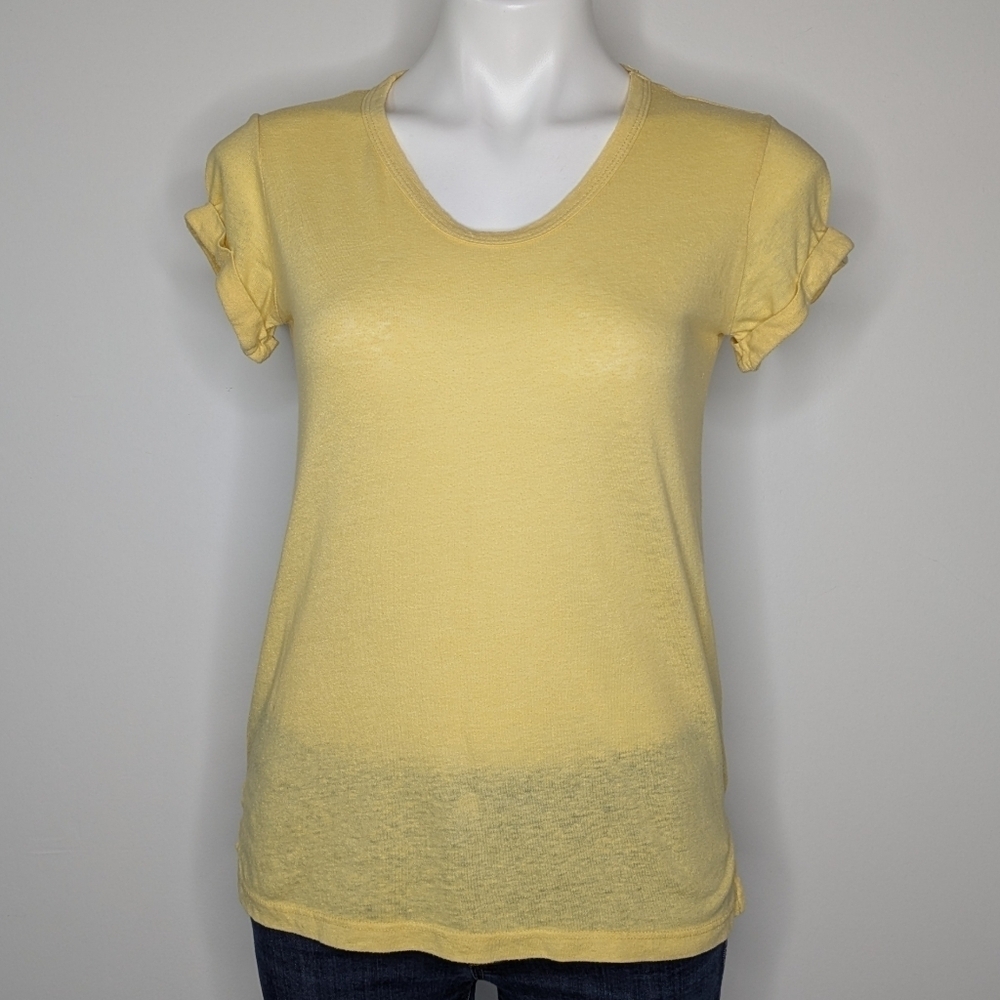 Anthro T.La Yellow Cotton Blend Short Sleeve V Neck Tshirt XS